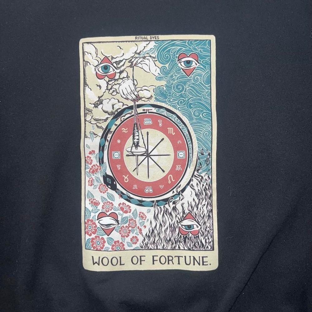 Ritual Dyes Wool of Fortune Graphic Sweatshirt Black Oversized Tarot Art - Picture 2 of 4